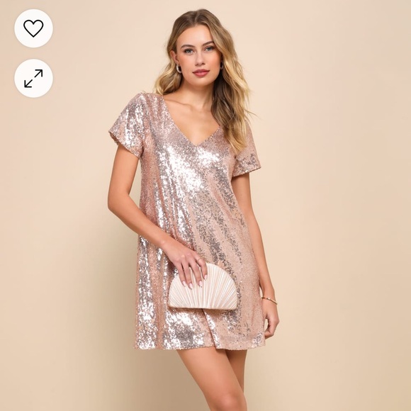 Lulus Light up the Night Champagne sequin dress - Picture 1 of 15